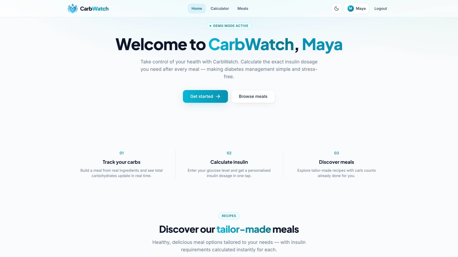 CarbWatch interface screenshot