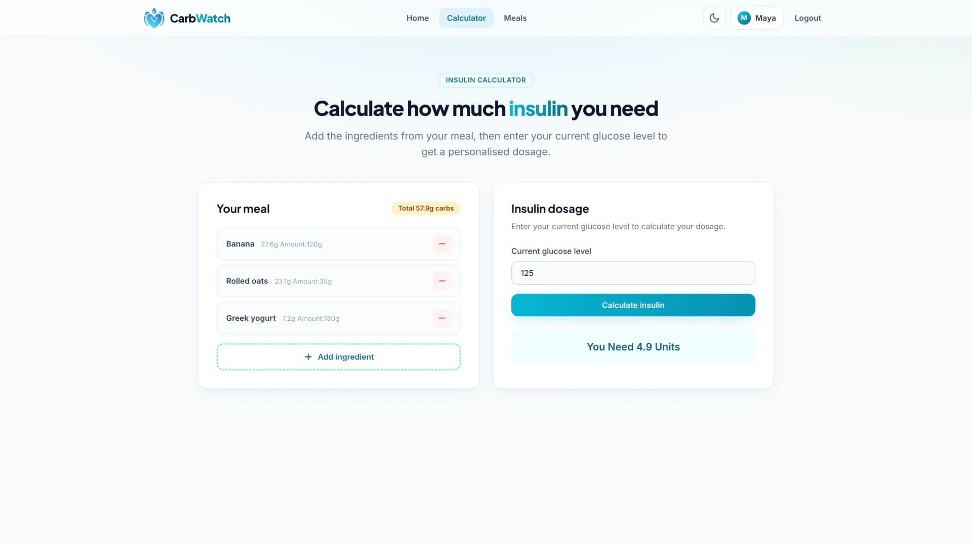 CarbWatch Insulinecalculator screenshot