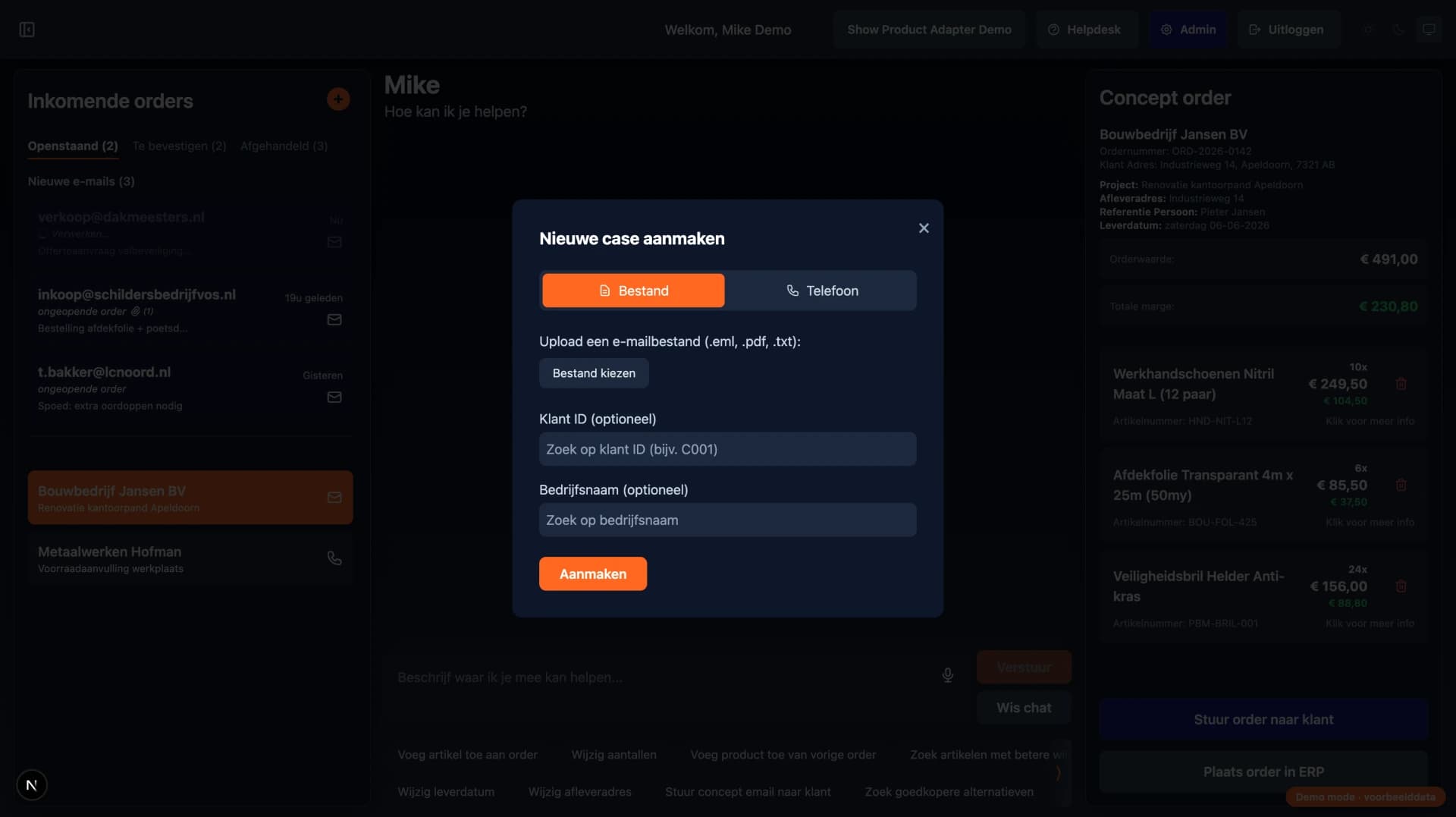 GetMike Nieuwe case-inname screenshot