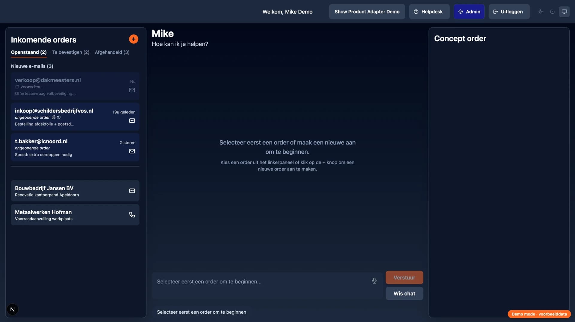 GetMike Orderdesk-overzicht screenshot