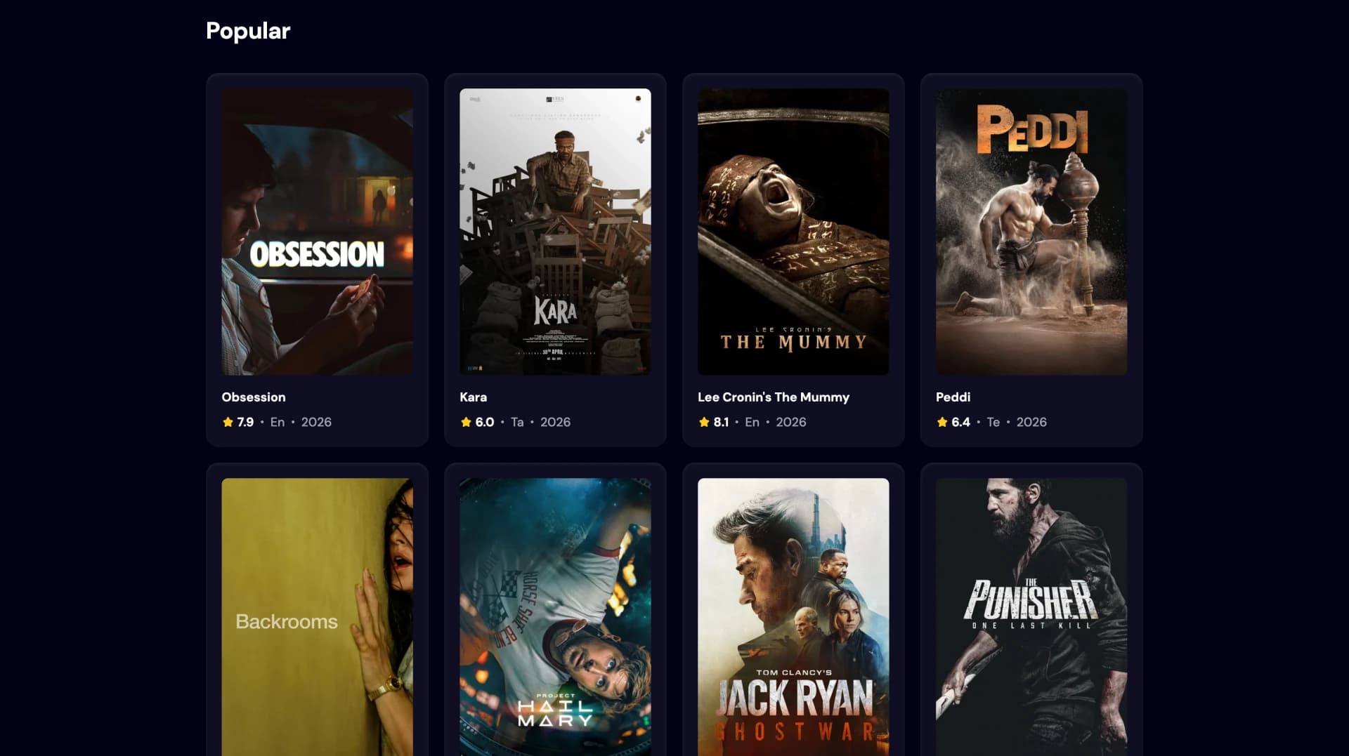 Movie Index App Grid met populaire films screenshot