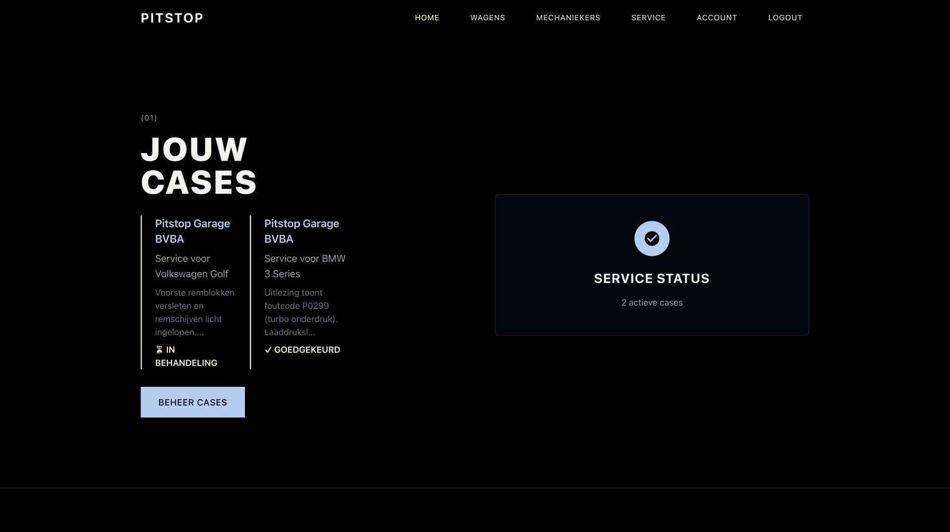 Pitstop Klantcase-dashboard screenshot