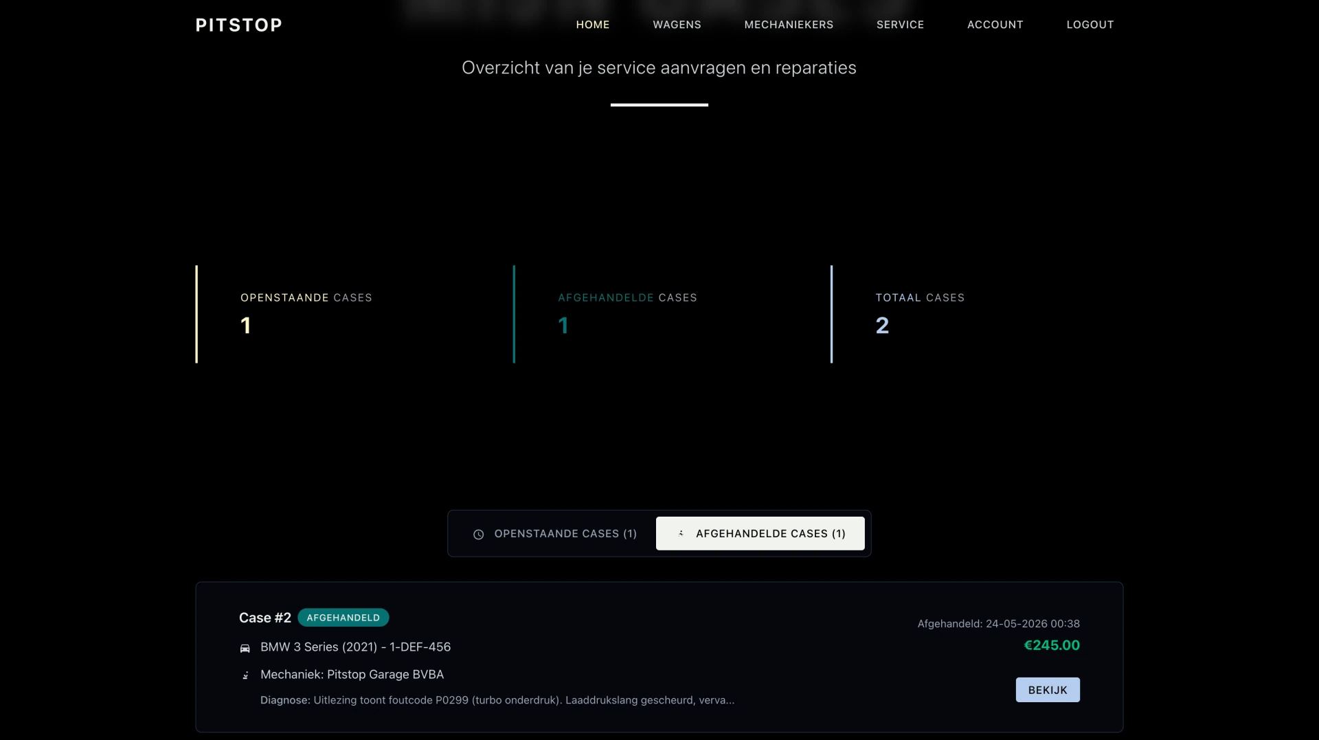 Pitstop Servicegeschiedenis screenshot