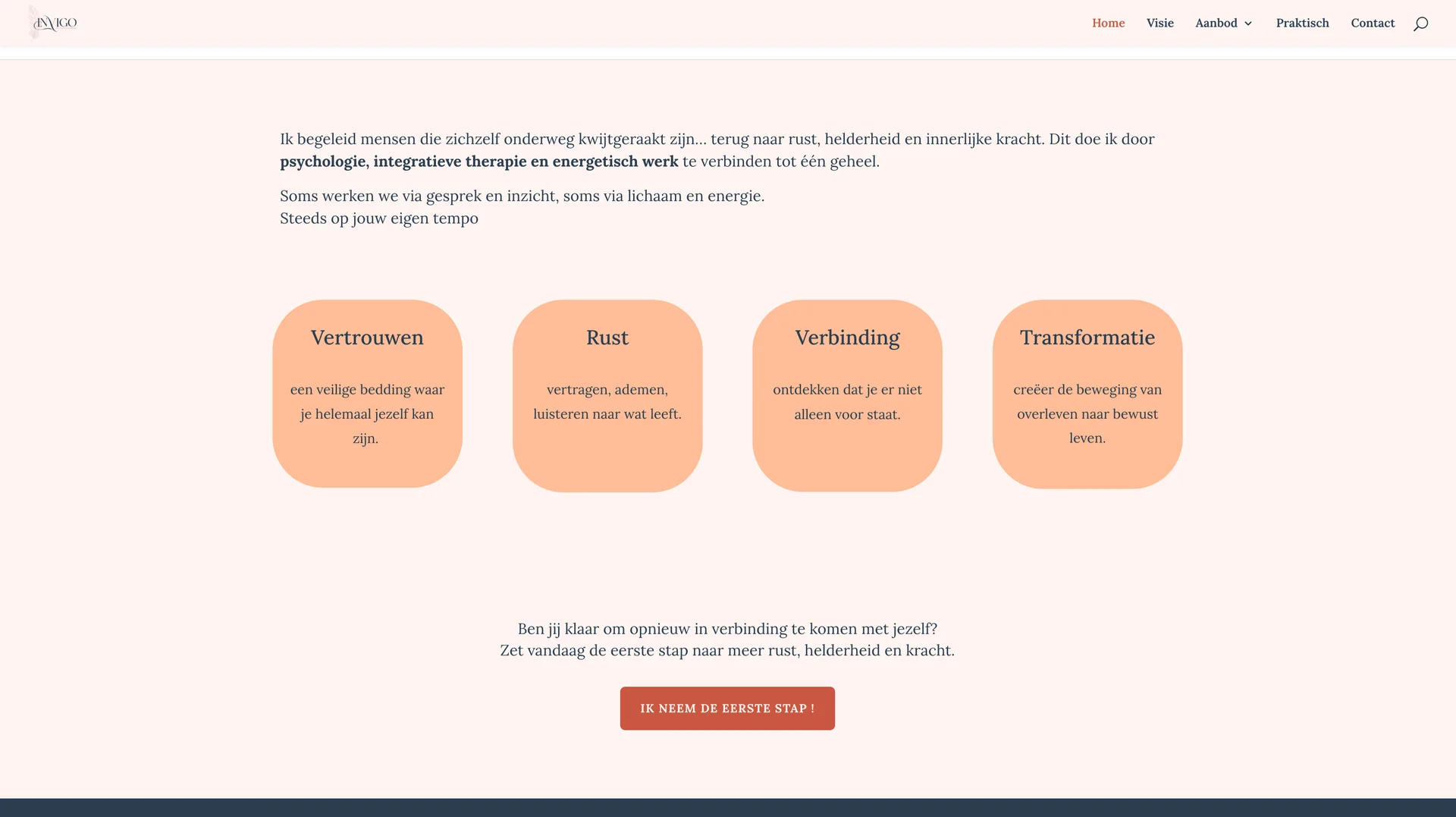 Praktijk InVigo Praktijkwaarden en call to action screenshot