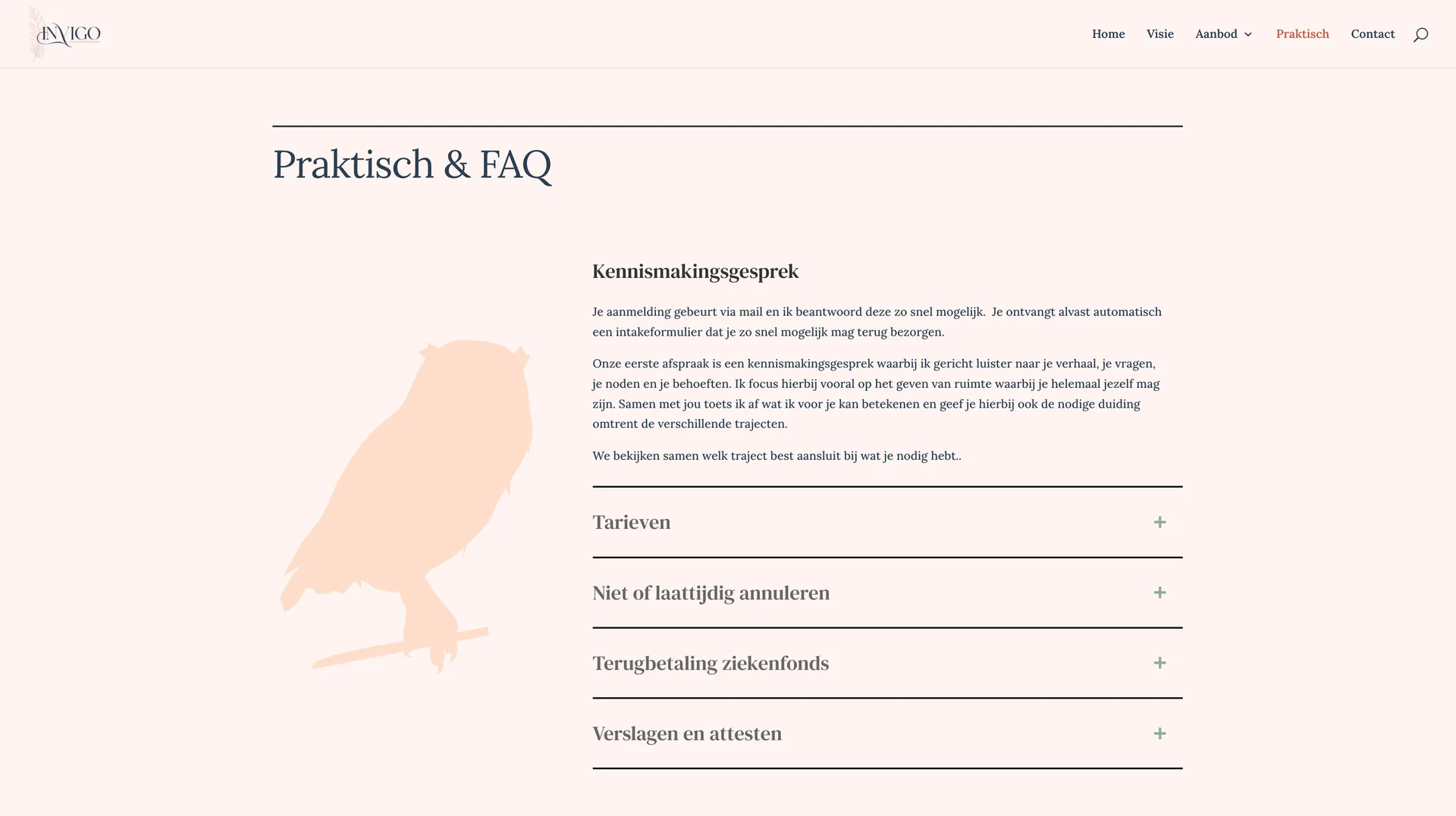 Praktijk InVigo Praktische informatie en FAQ screenshot