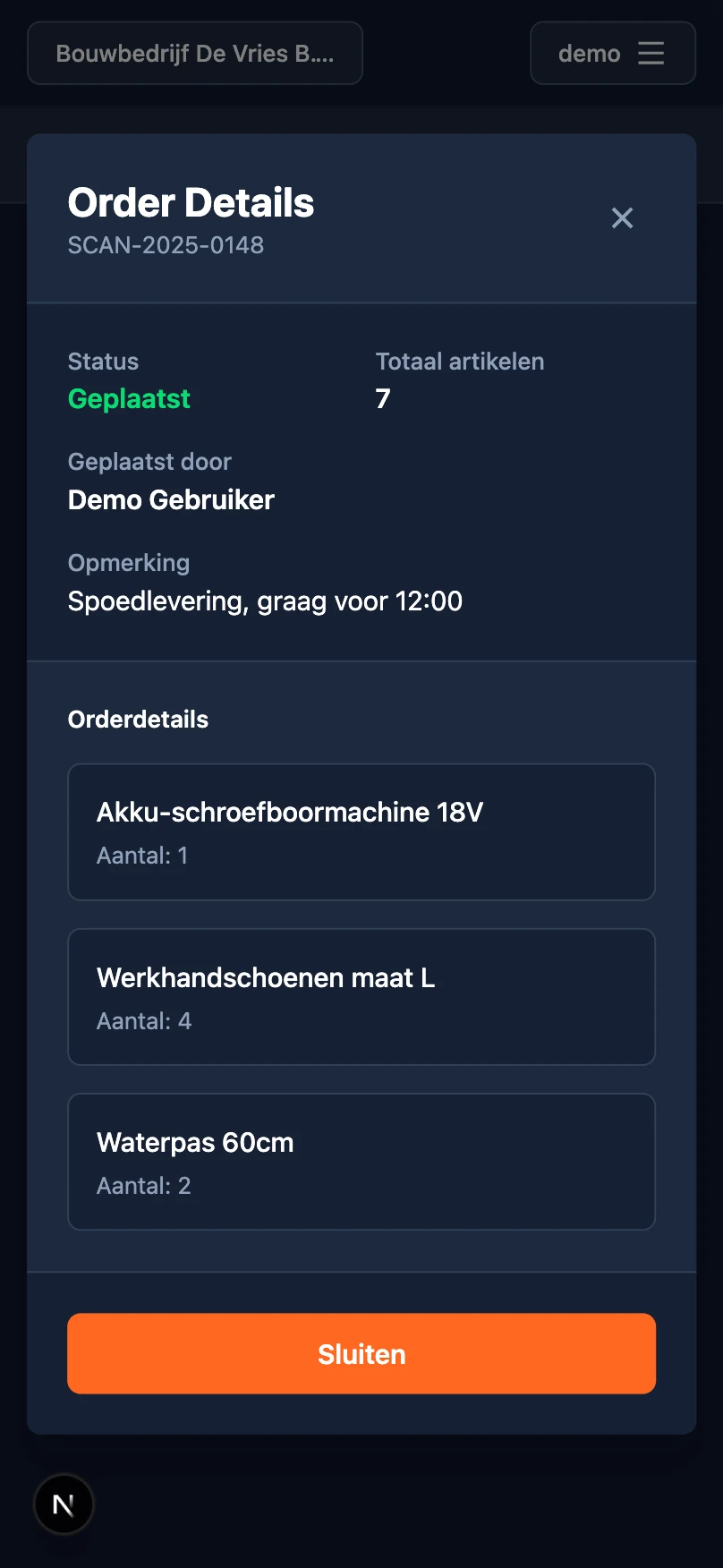 Scanapp Orderdetail screenshot